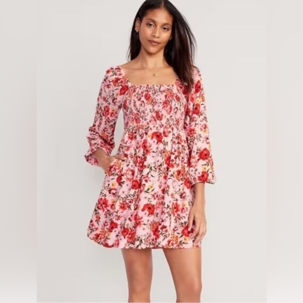 Old Navy Fit & Flare Pink Floral Dress